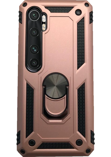 Case 4U Xiaomi Mi Note 10 Lite Kılıf Çift Katmanlı Yüzüklü Manyetik Vega Kapak Rose Gold