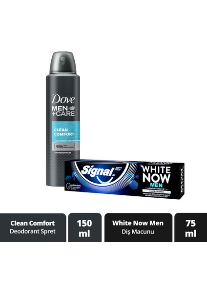 Men Erkek Deodorant Sprey Clean Comfort 150 ml + Signal Diş Macunu White Now Men 75 ml