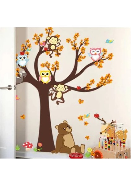 Kahverengi Orman Ağaç Maymun Kelebek Ayı Geyik Baykuş Ev Duvar Dekor Sticker fiyatları
