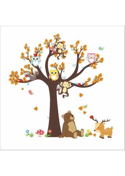 Kahverengi Orman Ağaç Maymun Kelebek Ayı Geyik Baykuş Ev Duvar Dekor Sticker modelleri