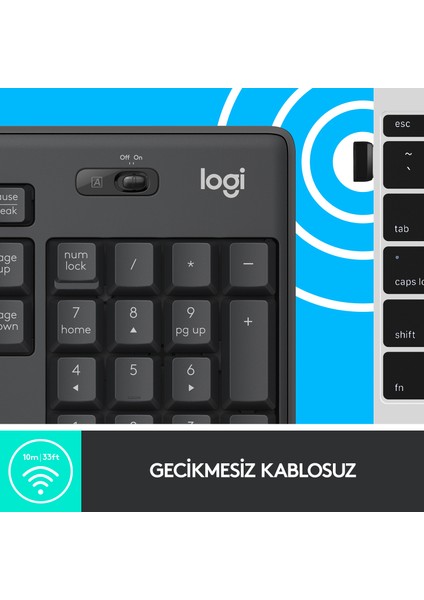 MK295 Sessiz Kablosuz Türkçe Klavye Mouse Seti - Siyah