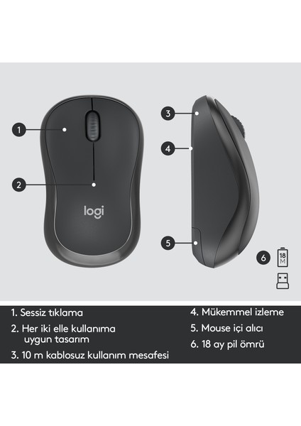 MK295 Sessiz Kablosuz Türkçe Klavye Mouse Seti - Siyah