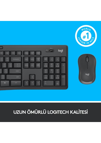 MK295 Sessiz Kablosuz Türkçe Klavye Mouse Seti - Siyah