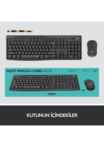 MK295 Sessiz Kablosuz Türkçe Klavye Mouse Seti - Siyah