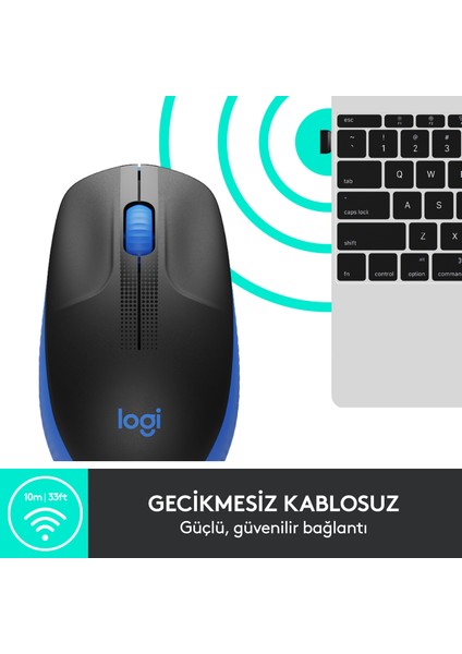 M191 Büyük Boy USB Alıcılı 1.000 DPI Kablosuz Mouse - Mavi modelleri