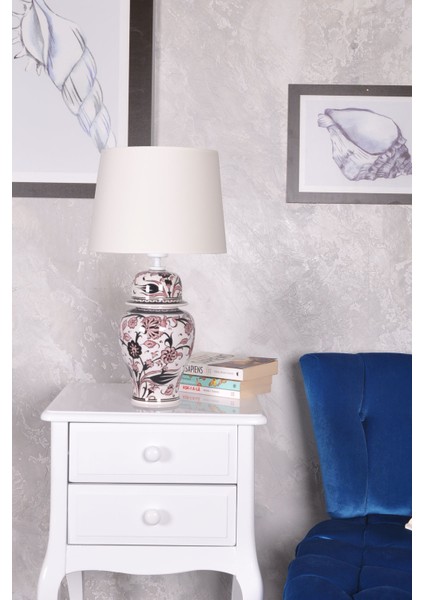 Bleu Blanc Şah Vazo Abajur Şakayık Beyaz