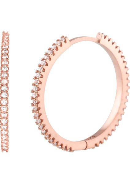 Taşlı Rose Gold Halka Gümüş Kadın Küpe