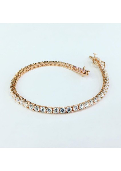 Gümüş Rose Bronz Renk Zirkon Taşlı Su Yolu Bileklik