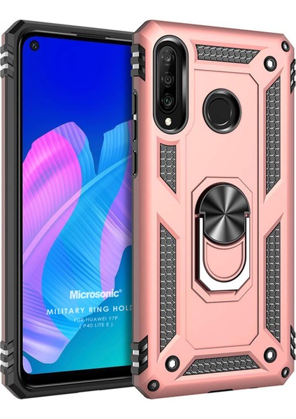 Huawei P40 Lite E Kılıf Military Ring Holder Rose Gold