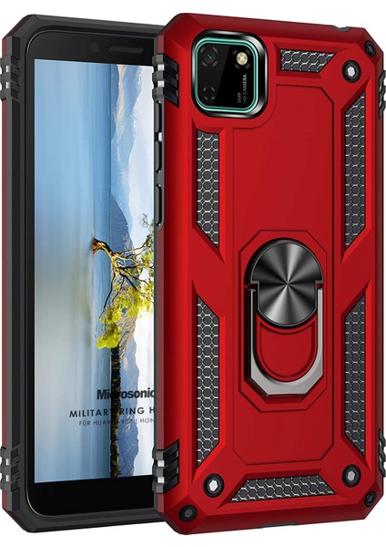 Huawei Y5P Kılıf Military Ring Holder Kırmızı