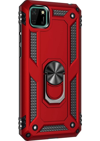 Huawei Y5P Kılıf Military Ring Holder Kırmızı fiyatları