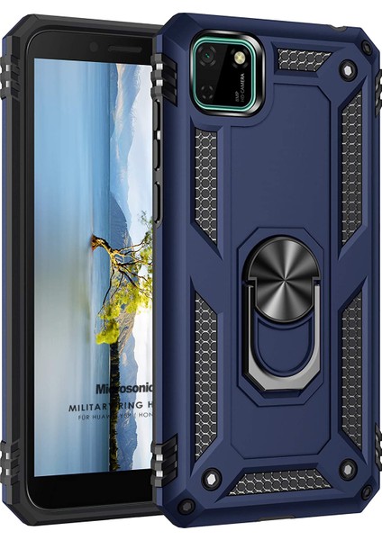 Huawei Y5P Kılıf Military Ring Holder Lacivert