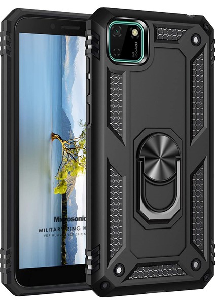 Huawei Y5P Kılıf Military Ring Holder Siyah