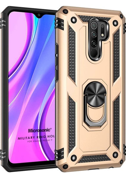 Xiaomi Redmi 9 Kılıf Military Ring Holder Gold