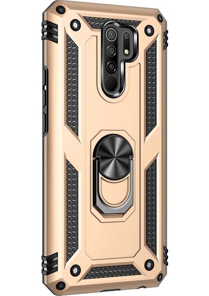 Xiaomi Redmi 9 Kılıf Military Ring Holder Gold