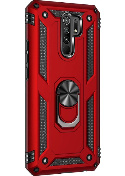 Xiaomi Redmi 9 Kılıf Military Ring Holder Kırmızı