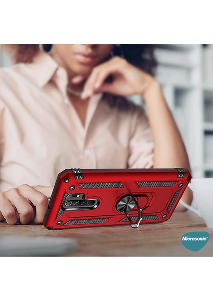 Xiaomi Redmi 9 Kılıf Military Ring Holder Kırmızı
