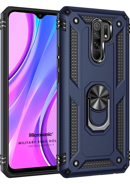 Xiaomi Redmi 9 Kılıf Military Ring Holder Lacivert