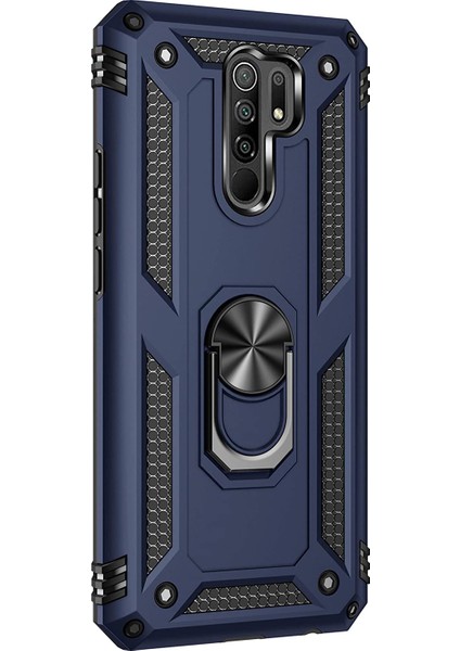 Xiaomi Redmi 9 Kılıf Military Ring Holder Lacivert