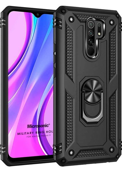 Xiaomi Redmi 9 Kılıf Military Ring Holder Siyah