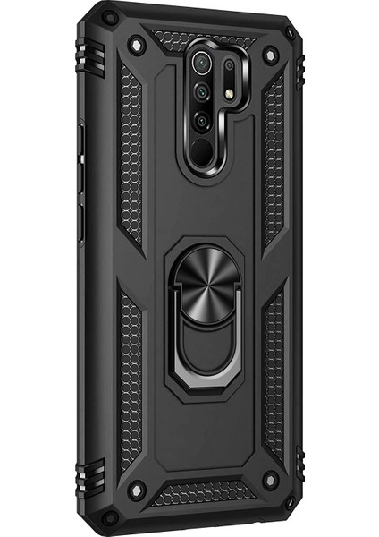 Xiaomi Redmi 9 Kılıf Military Ring Holder Siyah