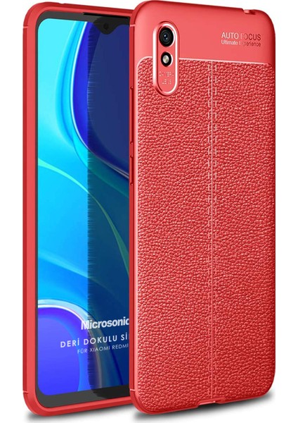 Xiaomi Redmi 9A Kılıf Deri Dokulu Silikon Kırmızı