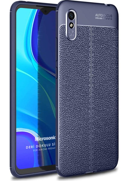 Xiaomi Redmi 9A Kılıf Deri Dokulu Silikon Lacivert