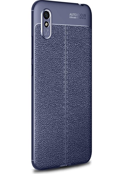 Xiaomi Redmi 9A Kılıf Deri Dokulu Silikon Lacivert