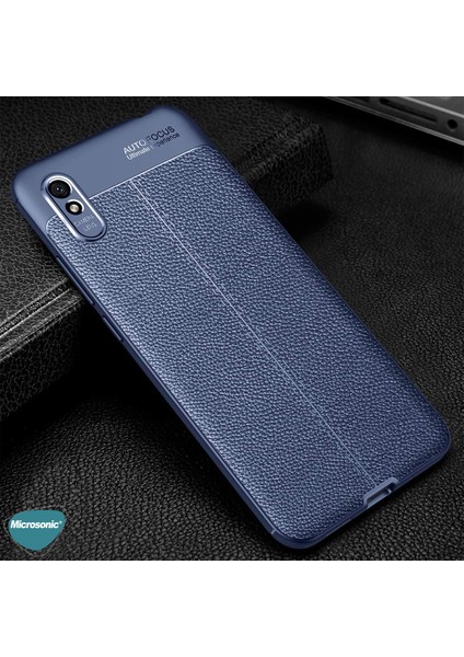 Xiaomi Redmi 9A Kılıf Deri Dokulu Silikon Lacivert