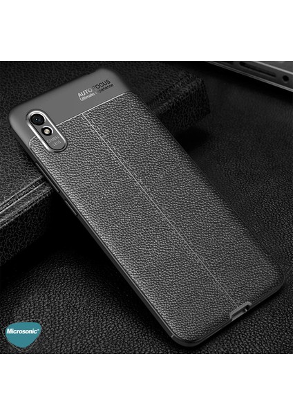 Xiaomi Redmi 9A Kılıf Deri Dokulu Silikon Siyah