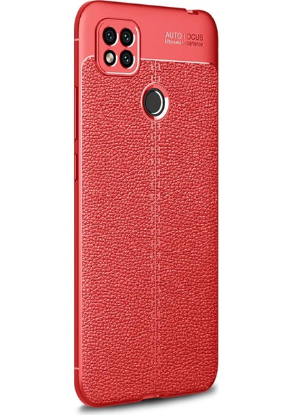 Xiaomi Redmi 9c Kılıf Deri Dokulu Silikon Kırmızı