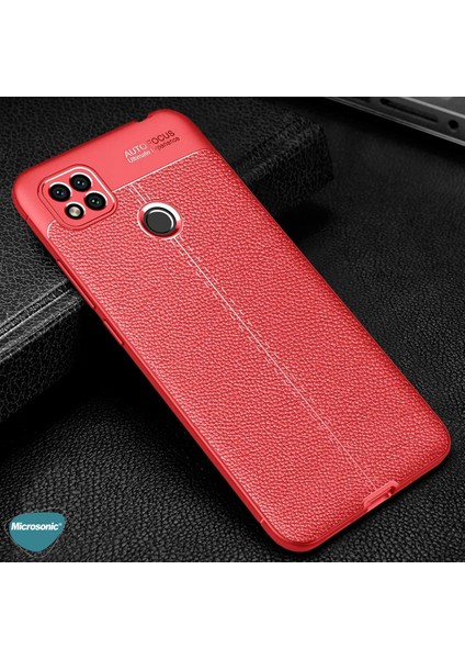Xiaomi Redmi 9c Kılıf Deri Dokulu Silikon Kırmızı