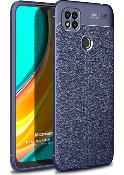 Xiaomi Redmi 9c Kılıf Deri Dokulu Silikon Lacivert