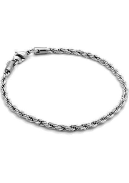 Ince Burgulu Erkek Alaşım Bileklik Gümüş Renk