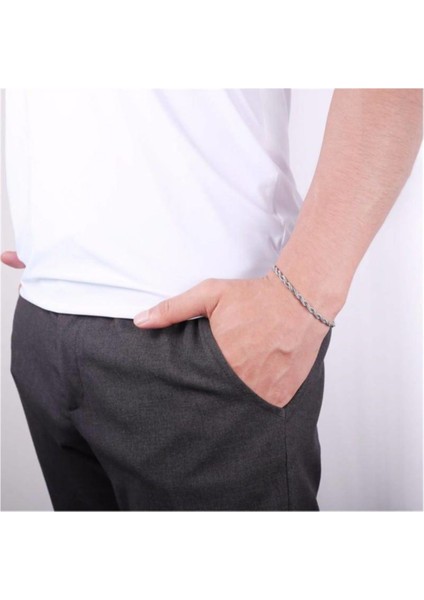 Ince Burgulu Erkek Alaşım Bileklik Gümüş Renk modelleri