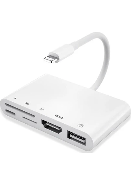 5in1 Lightning HDMI Dijital Av Adaptör + OTG USB Hub Kamera TF SD Okuyucu AL-32844