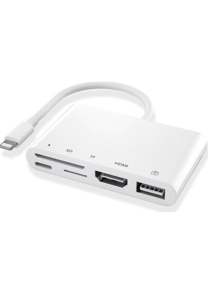 5in1 Lightning HDMI Dijital Av Adaptör + OTG USB Hub Kamera TF SD Okuyucu AL-32844