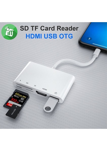 5in1 Lightning HDMI Dijital Av Adaptör + OTG USB Hub Kamera TF SD Okuyucu AL-32844