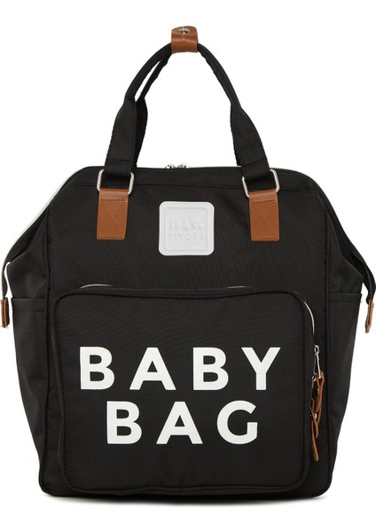 Siyah Baby Bag Baskılı Cepli Anne Bebek Bakım Sırt Çantası