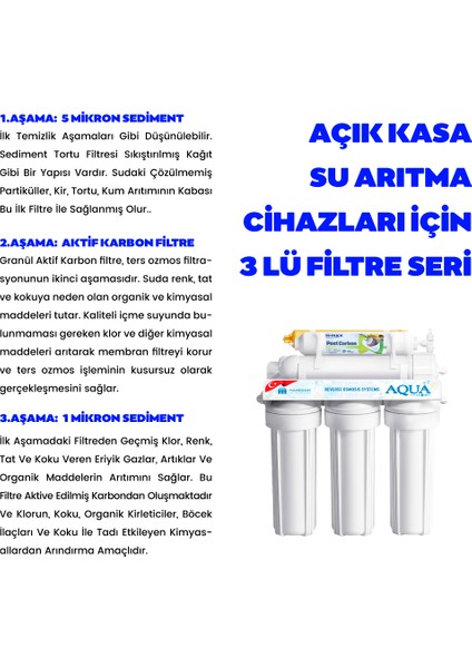 Hmax Reverse Osmosis System Su Arıtma Cihazı Filtreleri 3'lü Set Açık Kasa Filtresi