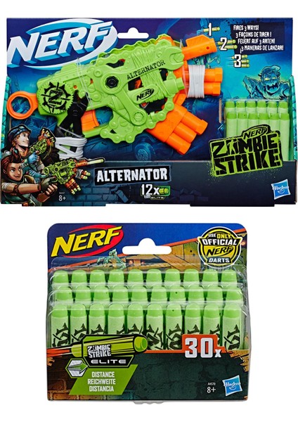 Hasbro Nerf Zombie Strike Alternator + Nerf Zombie Strike Elite Dart 30'lu Yedek Paket