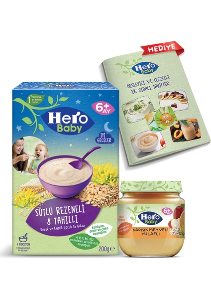 Sütlü Rezeneli 8 Tahıllı Kaşık Mama ve Karışık Meyveli Yulaflı Kavanoz Mama Ek Besin Paketi
