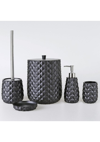 Home Piramit Siyah Polyester 5 Parça Banyo Seti