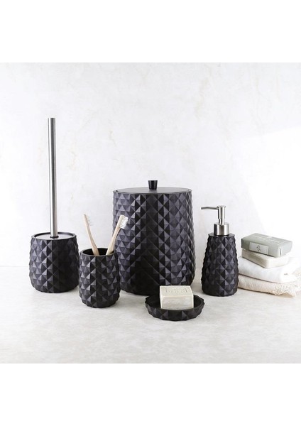 Home Piramit Siyah Polyester 5 Parça Banyo Seti