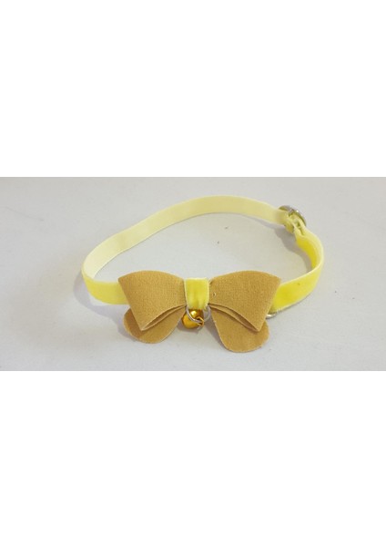 Sarı Kadife Fiyonklu Çıtçıtlı Tasma