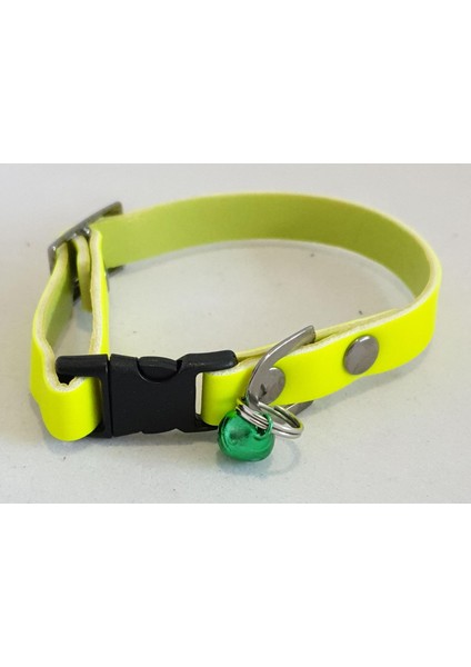 Sarı Neon Renkli Rugan Derili 1 cm Metal Kilit Tokalı Kedi Tasması