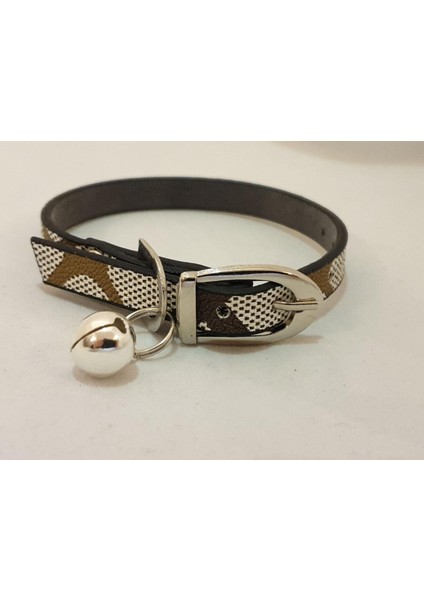 Kahverengi Burberry Desen Derili Metal Tokalı Kedi Tasması