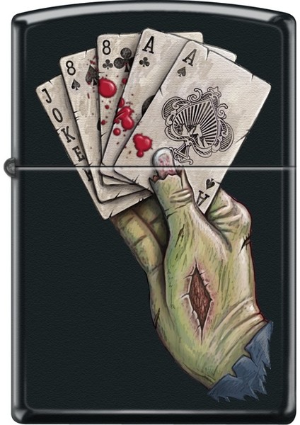 Dead Mans Hand Tasarımlı Çakmak Rüzgar Geçirmez Black Matte Premium Kalite