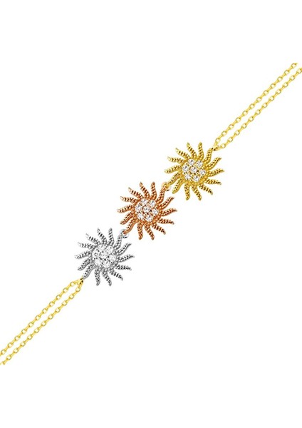Güneş Altın Zincir Bileklik 14K Gold Tricolor