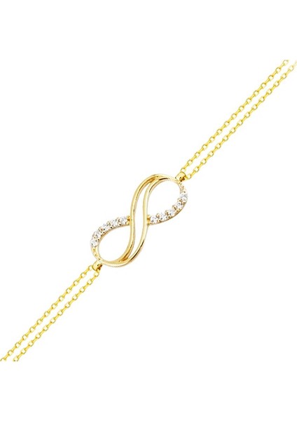 Altın Zincir Sonsuzluk Bileklik 14K Gold Taşlı